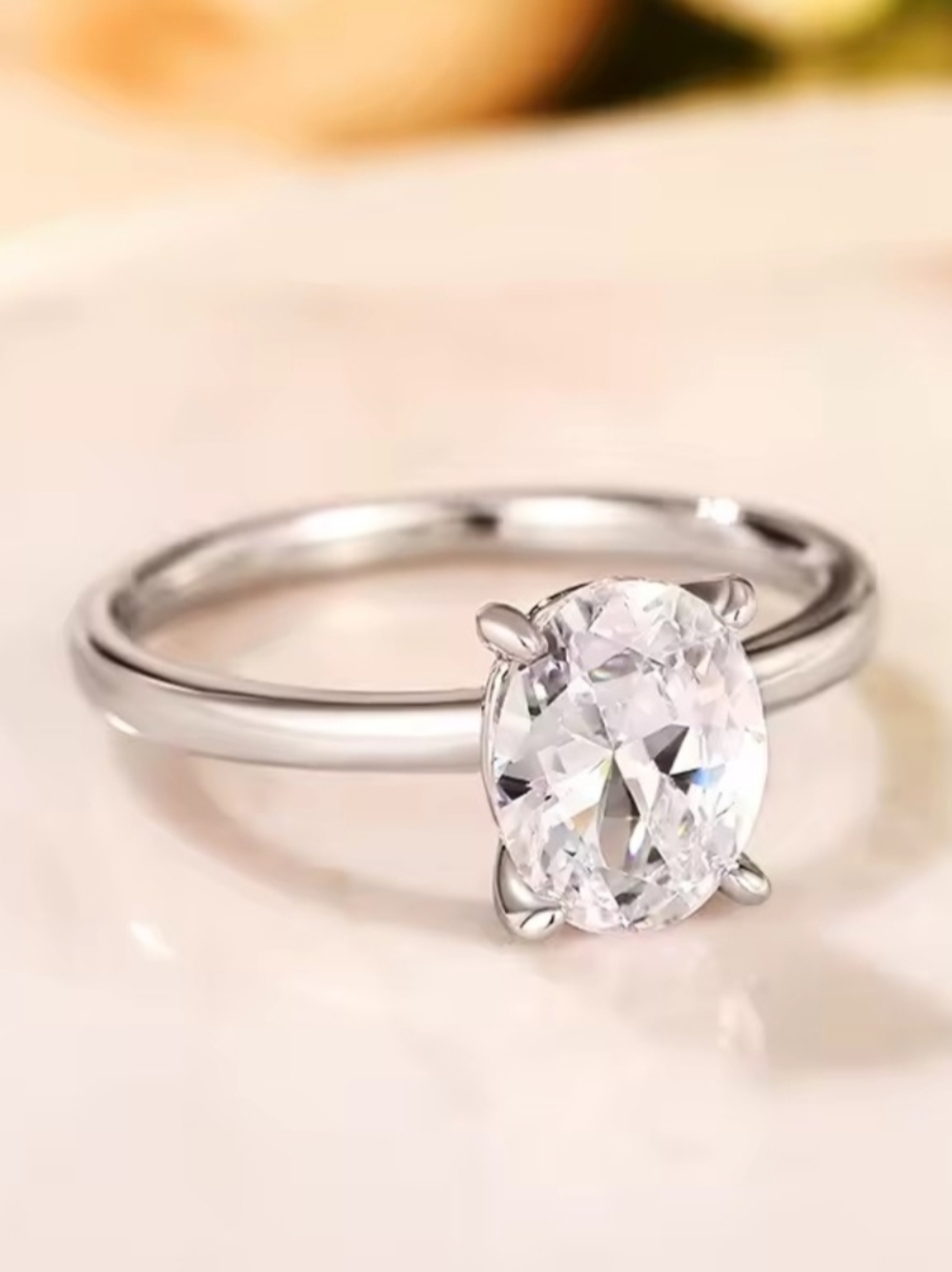 White Gold Over 925 Oval White Solitaire Ring